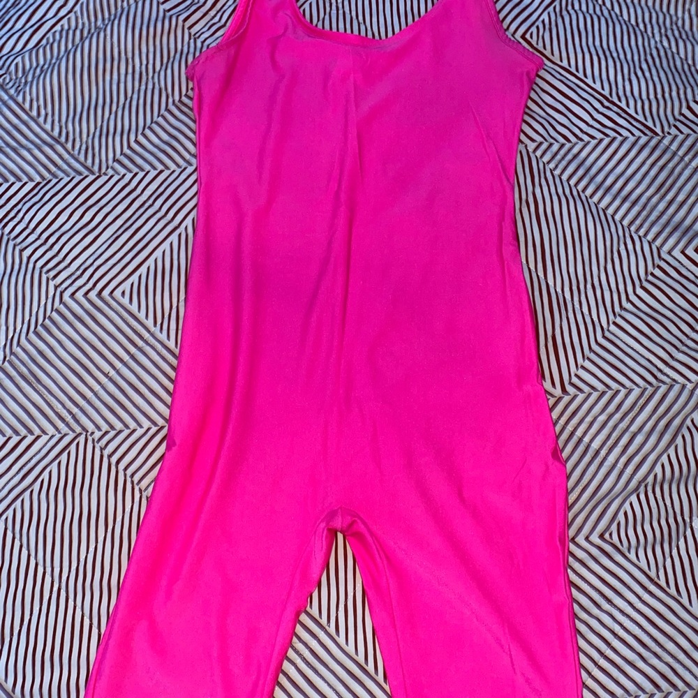 Hot pink satin bodysuit romper